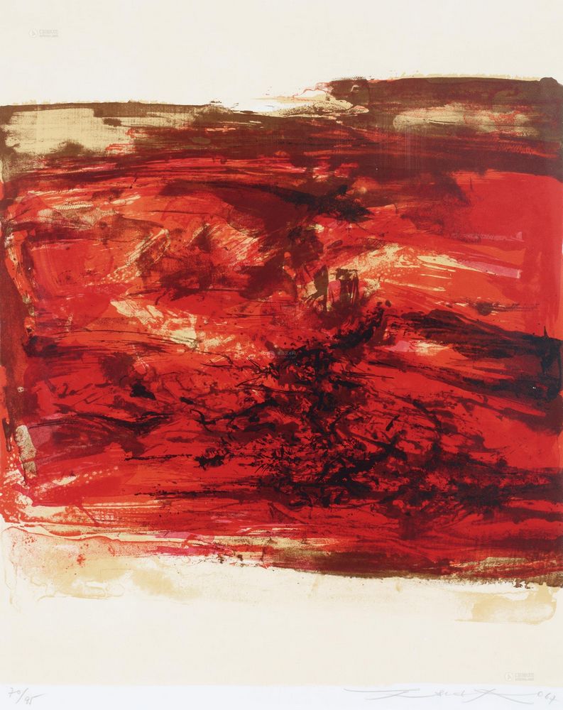 赵无极1967年作红火